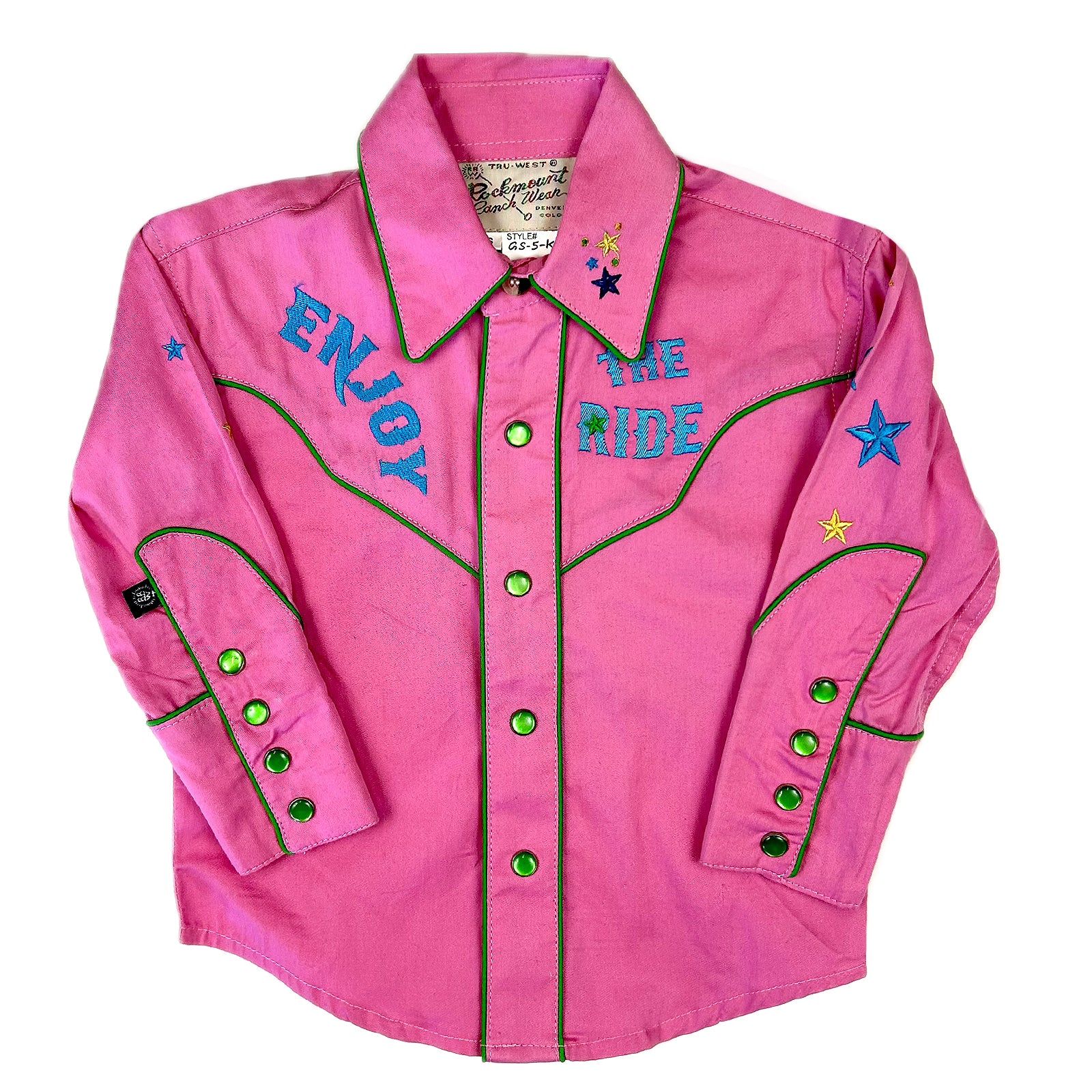 Kid's Pink Bronc Enjoy the Ride Embroidered Western Shirt