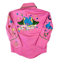Kid's Pink Bronc Enjoy the Ride Embroidered Western Shirt