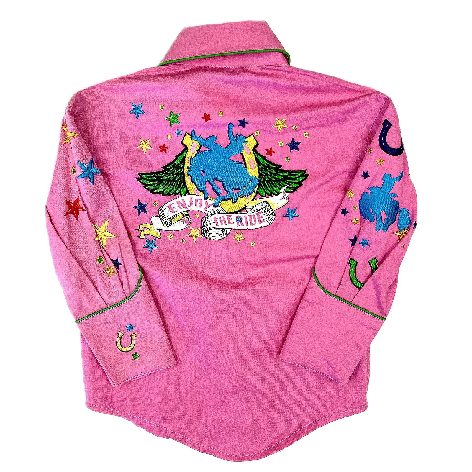 Kid's Pink Bronc Enjoy the Ride Embroidered Western Shirt