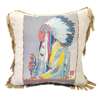Rockmount Vintage Chief Leather Fringe Western Pillow