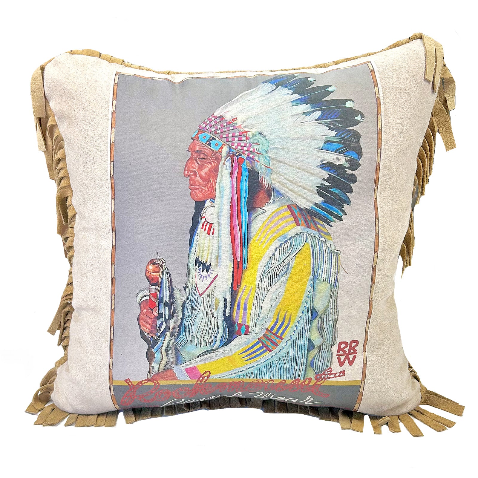 Rockmount Vintage Chief Leather Fringe Western Pillow