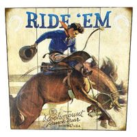 Cowboy Ride 'Em Bronc Distressed Wood Western Sign