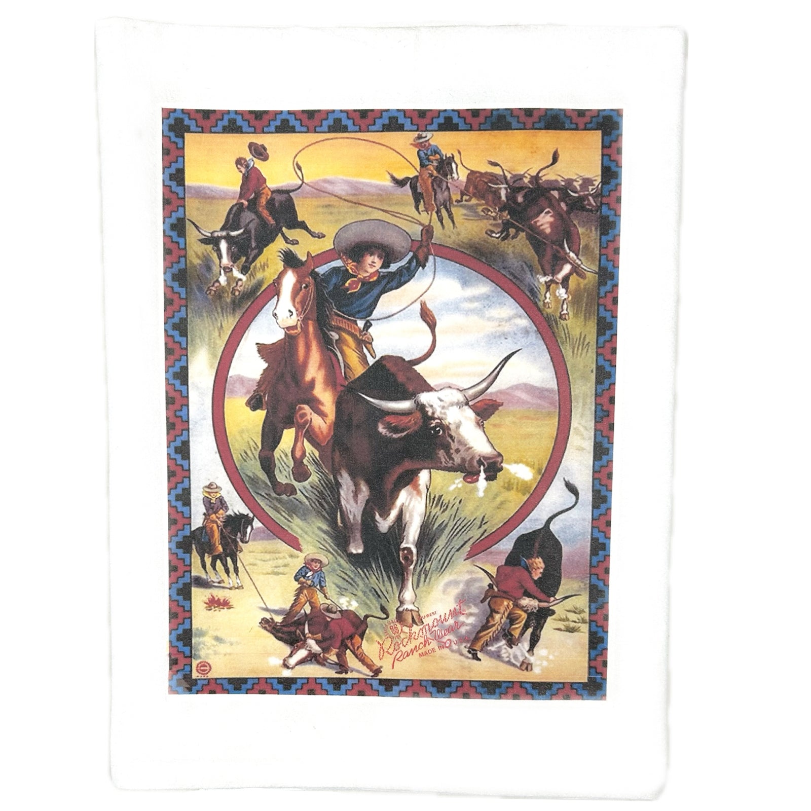 Calf Roping Rodeo Cowgirl Western Tea Towel