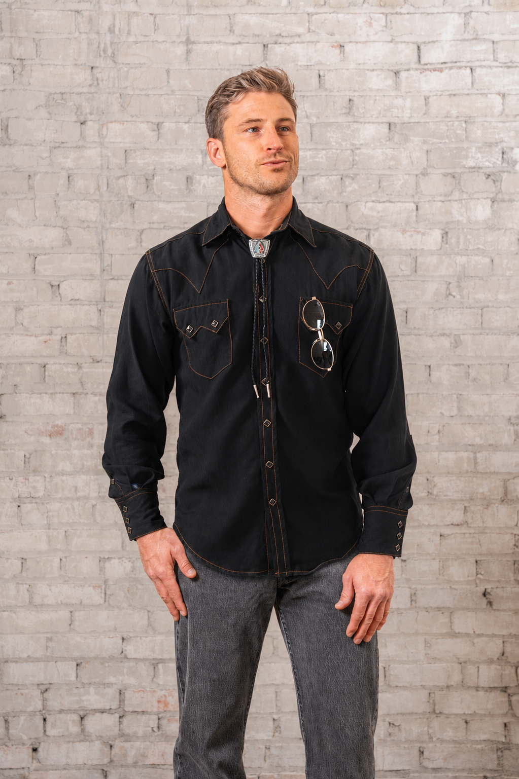 Rockmount Men's Sueded Tencel Black Western Shirt