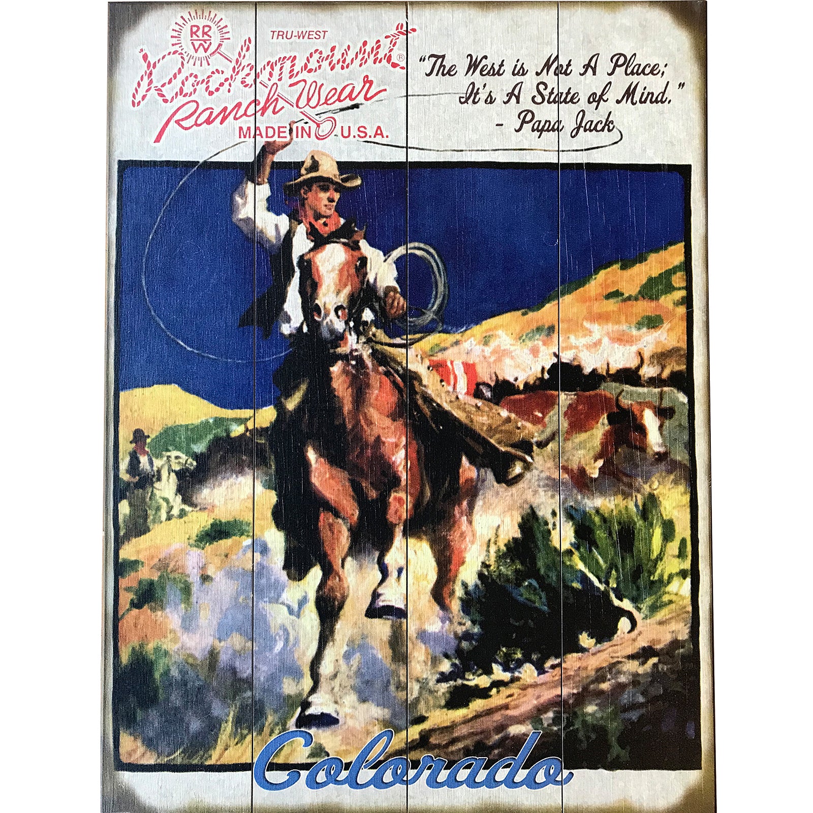 Cowboy Calf Roper Distressed Wood Western Sign (Small)