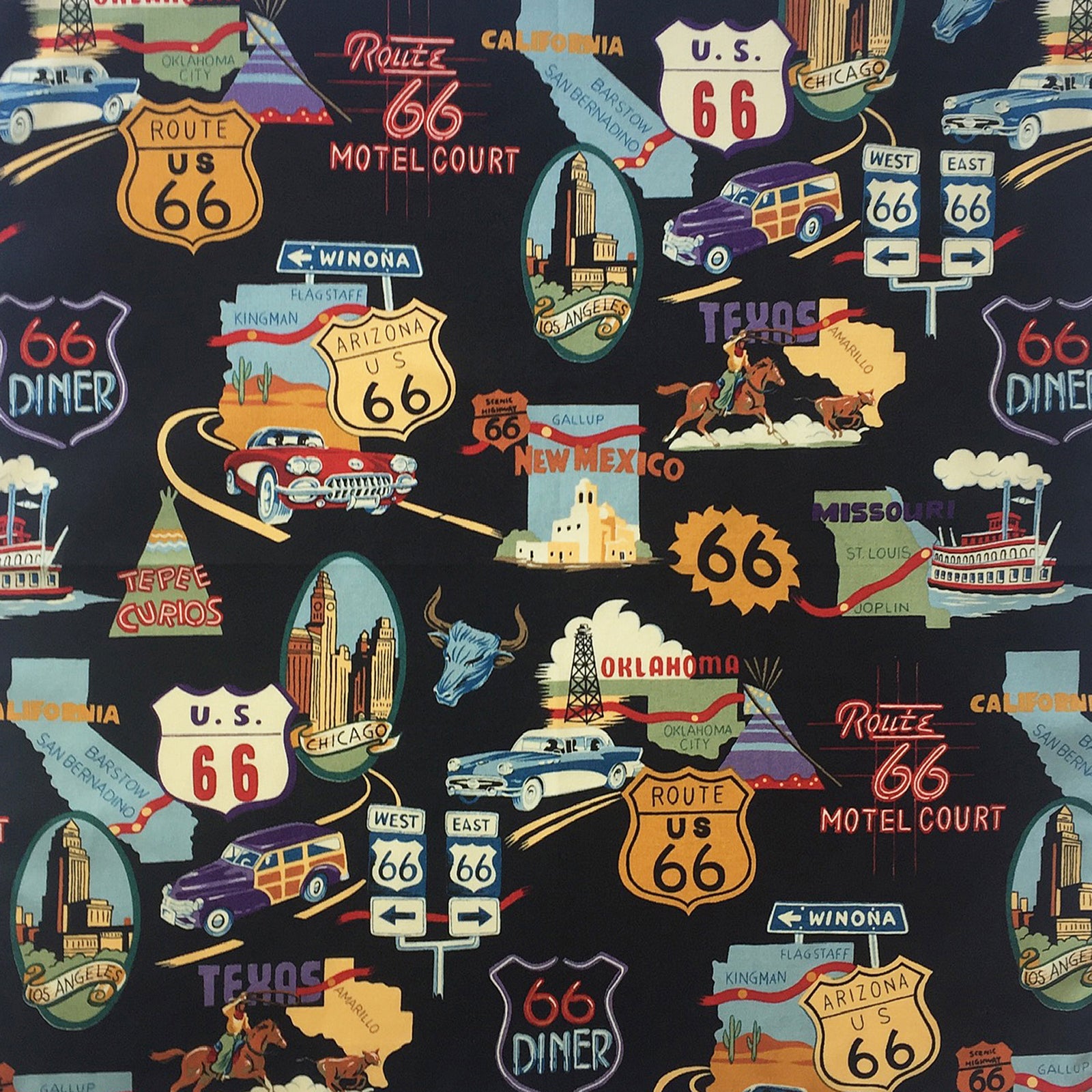 Men’s Route 66 Print Short Sleeve Western Shirt in Black - Rockmount