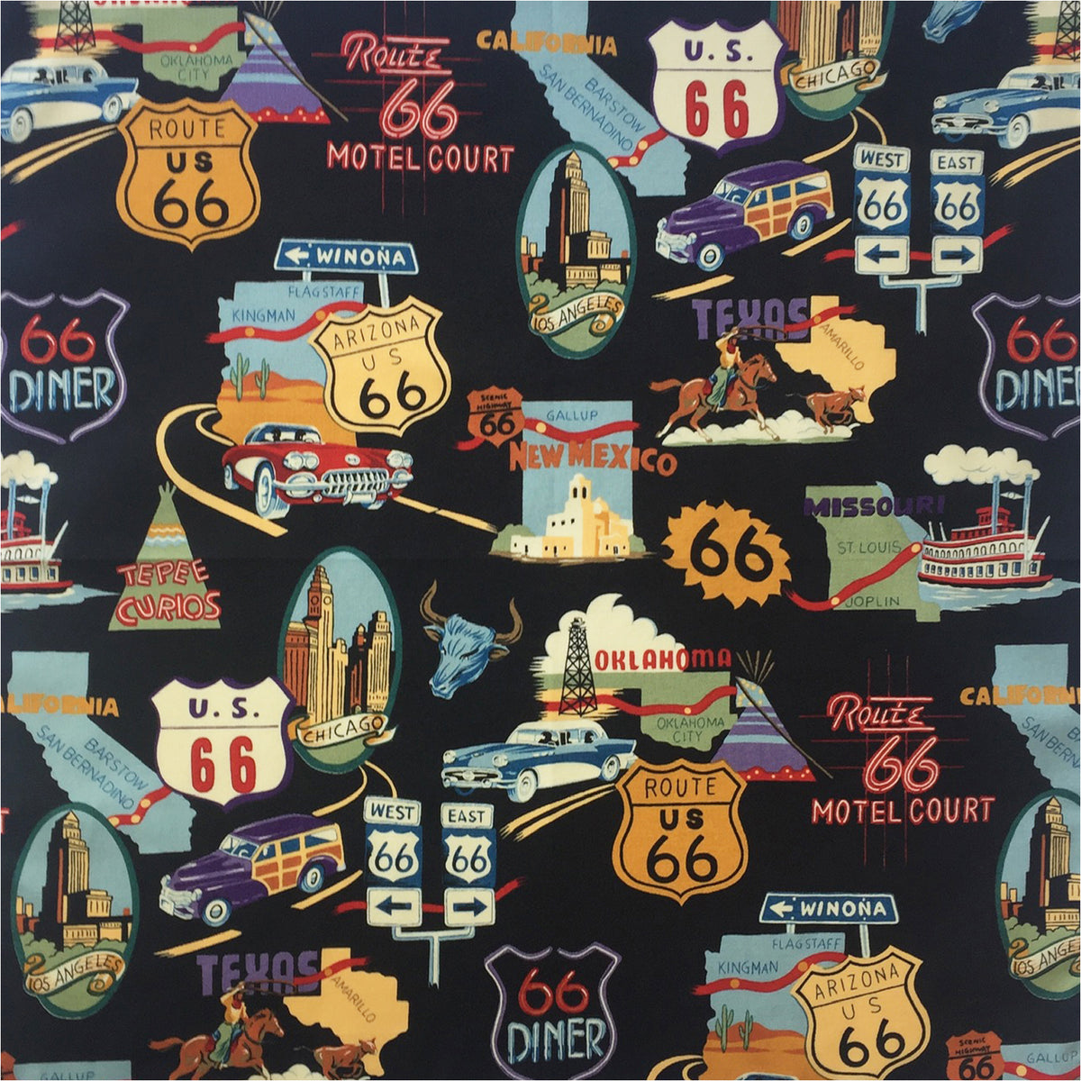 Route 66 Western Cotton Bandana in Black - Rockmount