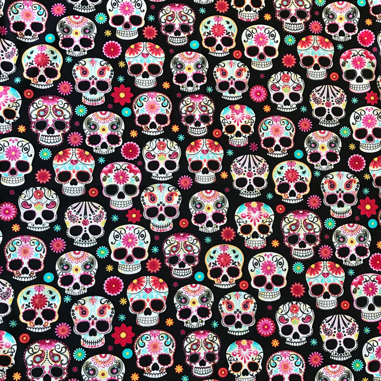 Sugar Skulls Western Cotton Bandana in Black & Pink - Rockmount