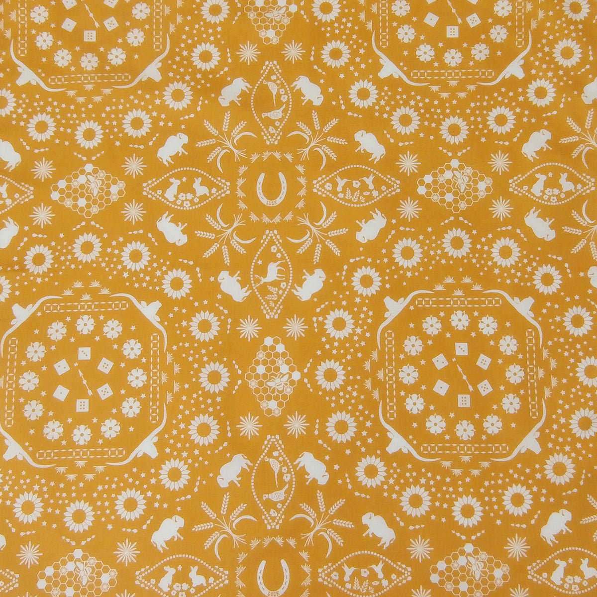 Bison Print Western Cotton Bandana in Yellow - Rockmount