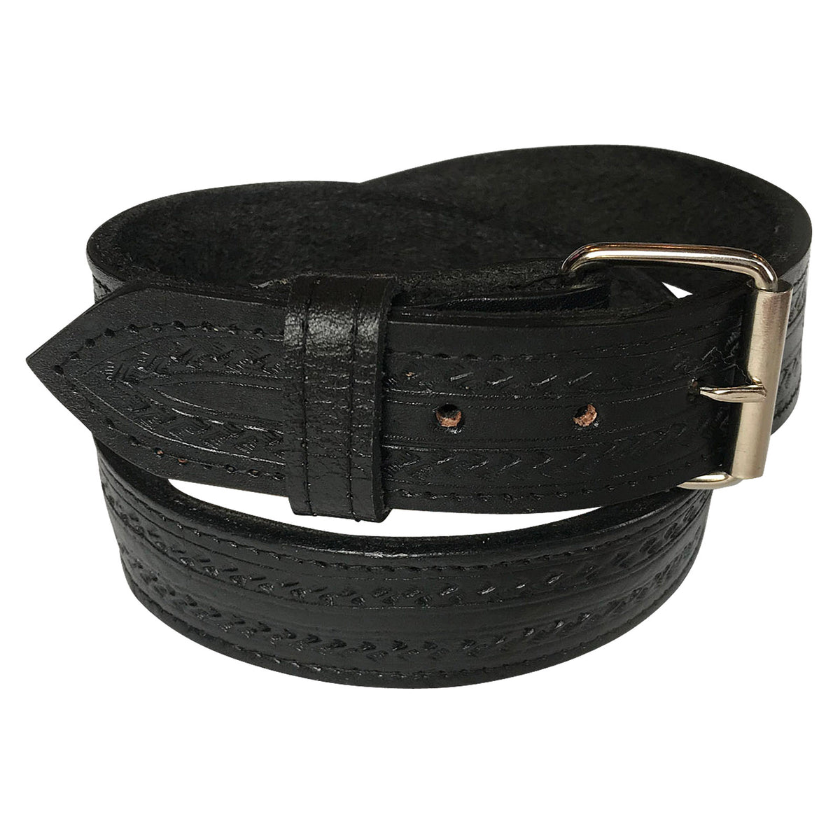 Black Tooled Check Pattern Genuine Leather Western Belt - Rockmount