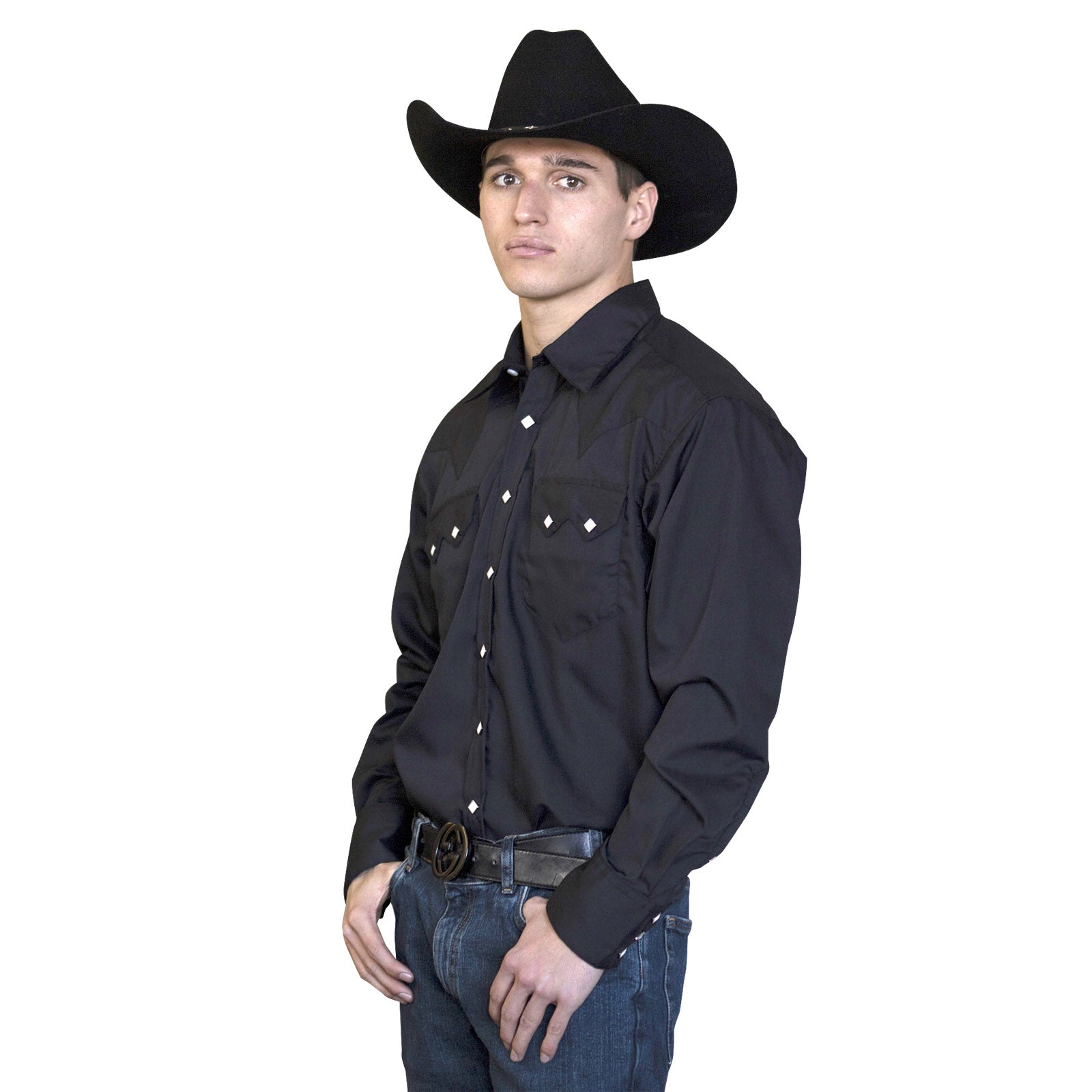 Men's Slim Fit Black Cotton Blend Western Shirt - Rockmount