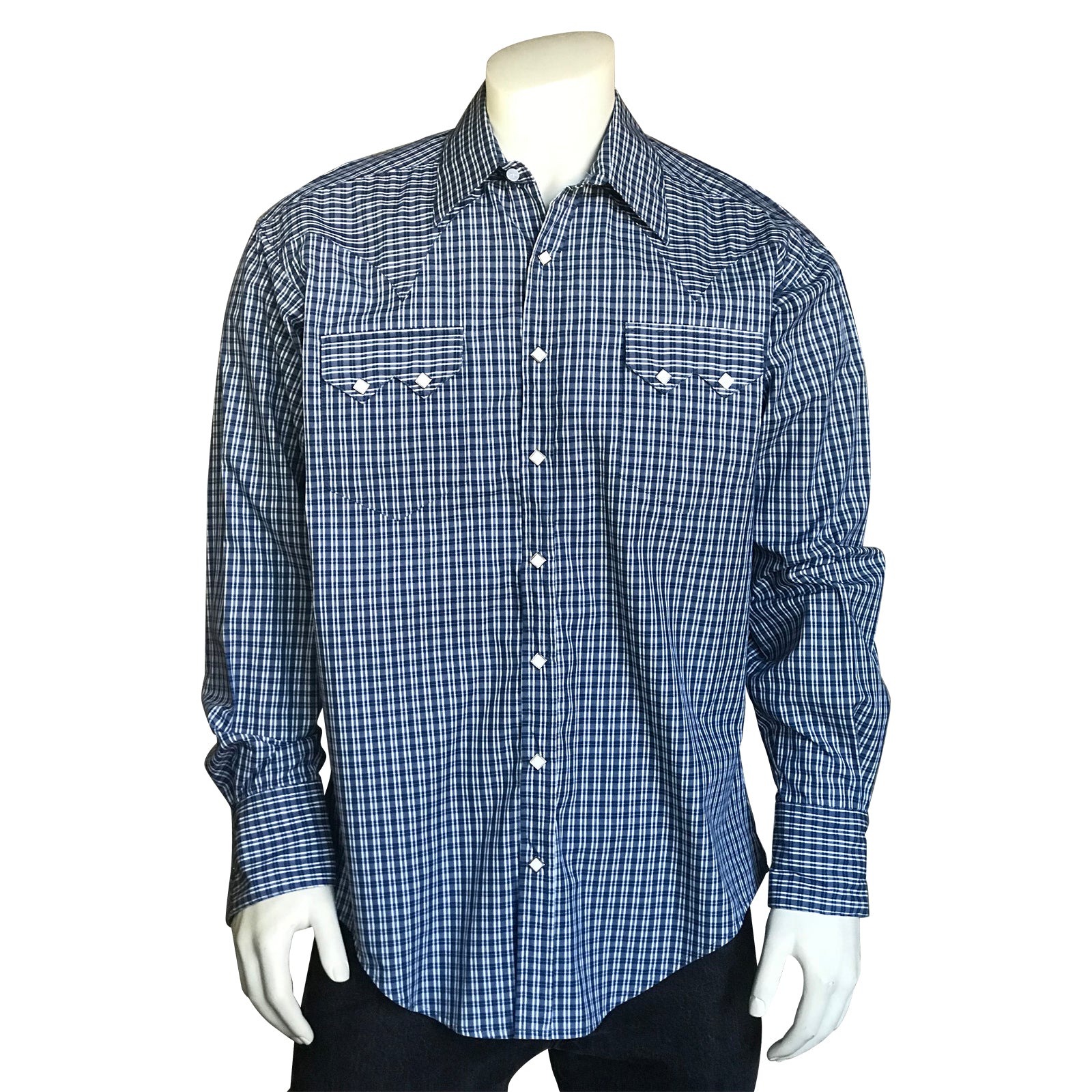 Men's Pima Cotton Blue & White Check Western Shirt - Rockmount