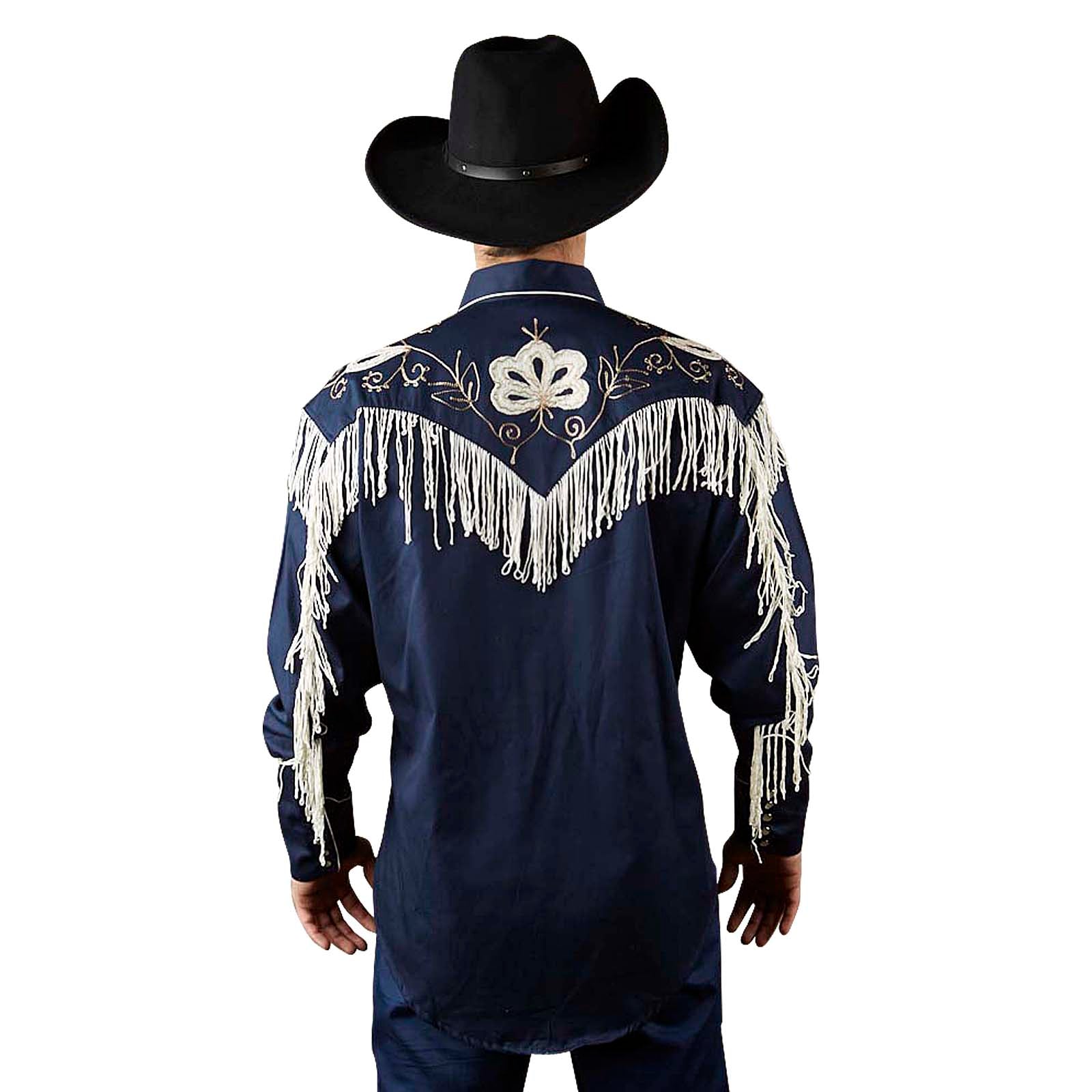 Men's Vintage Fringe Navy Embroidered Western Shirt - Rockmount