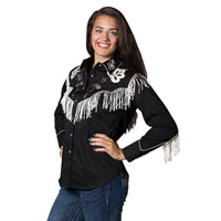 Women's Vintage Fringe Black Embroidered Western Shirt - Rockmount