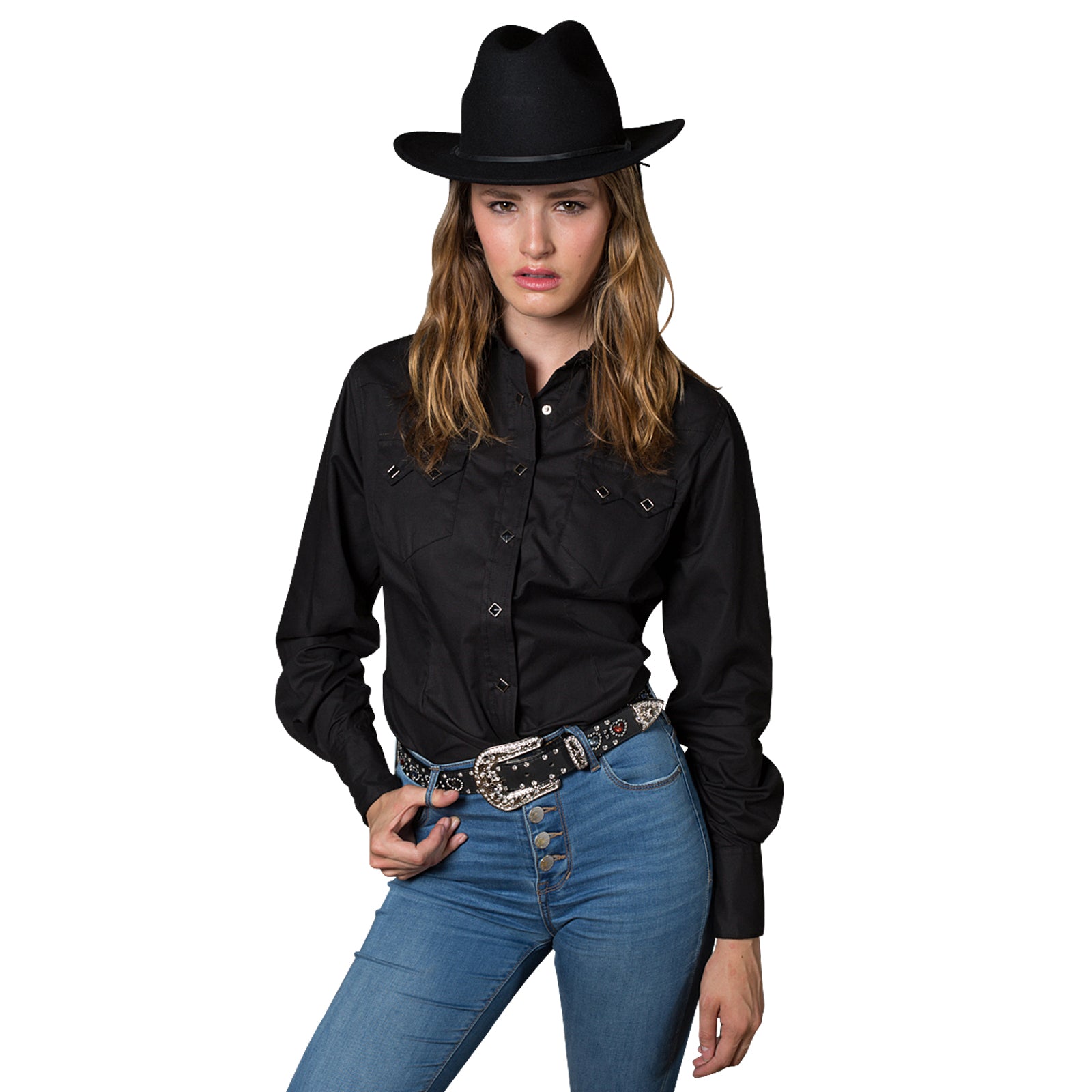 Women's Classic Pima Cotton Solid Black Western Shirt - Rockmount