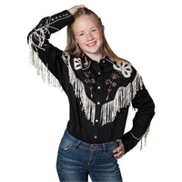 Kid's Embroidered Vintage Fringe Black Western Shirt - Rockmount