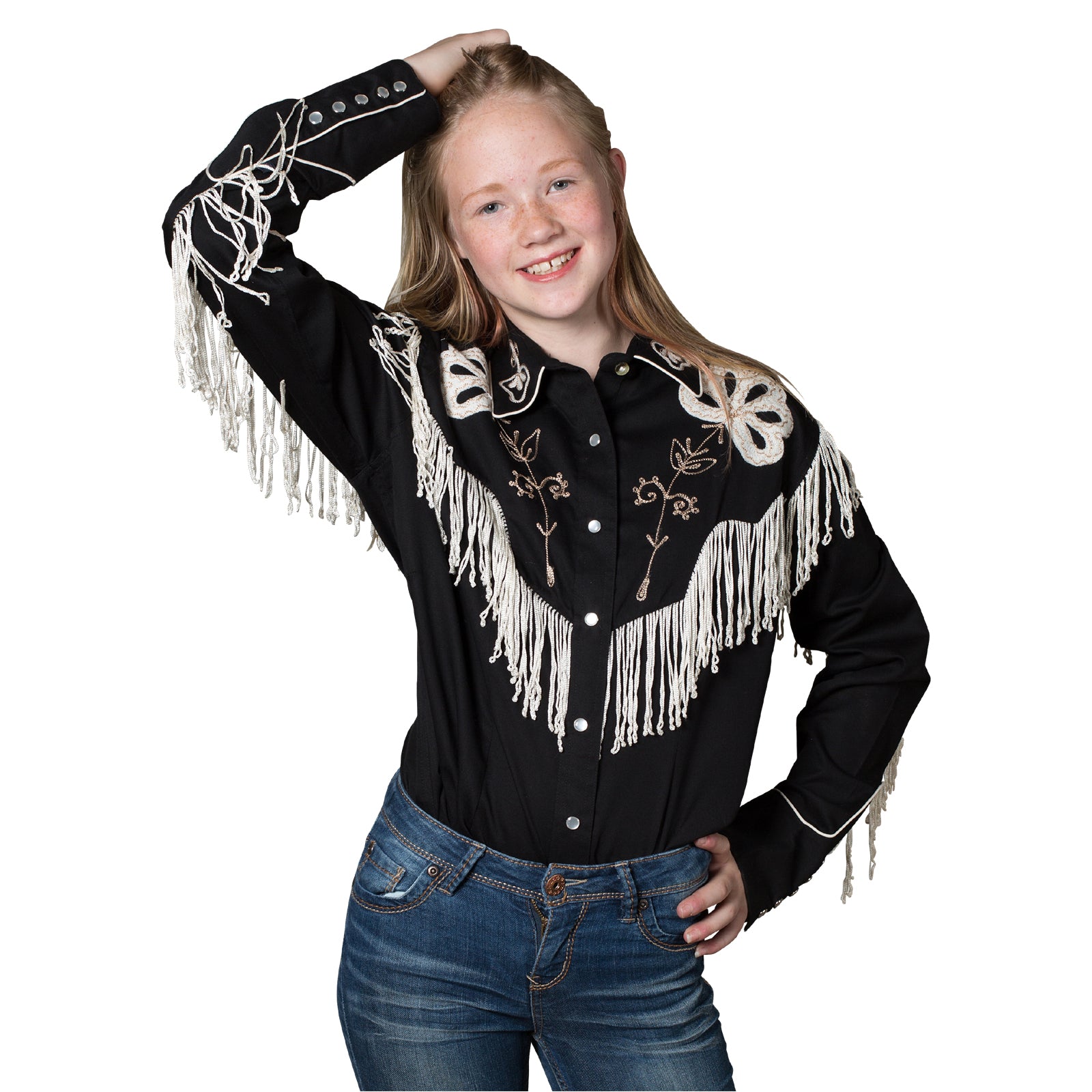 Kid's Embroidered Vintage Fringe Black Western Shirt - Rockmount
