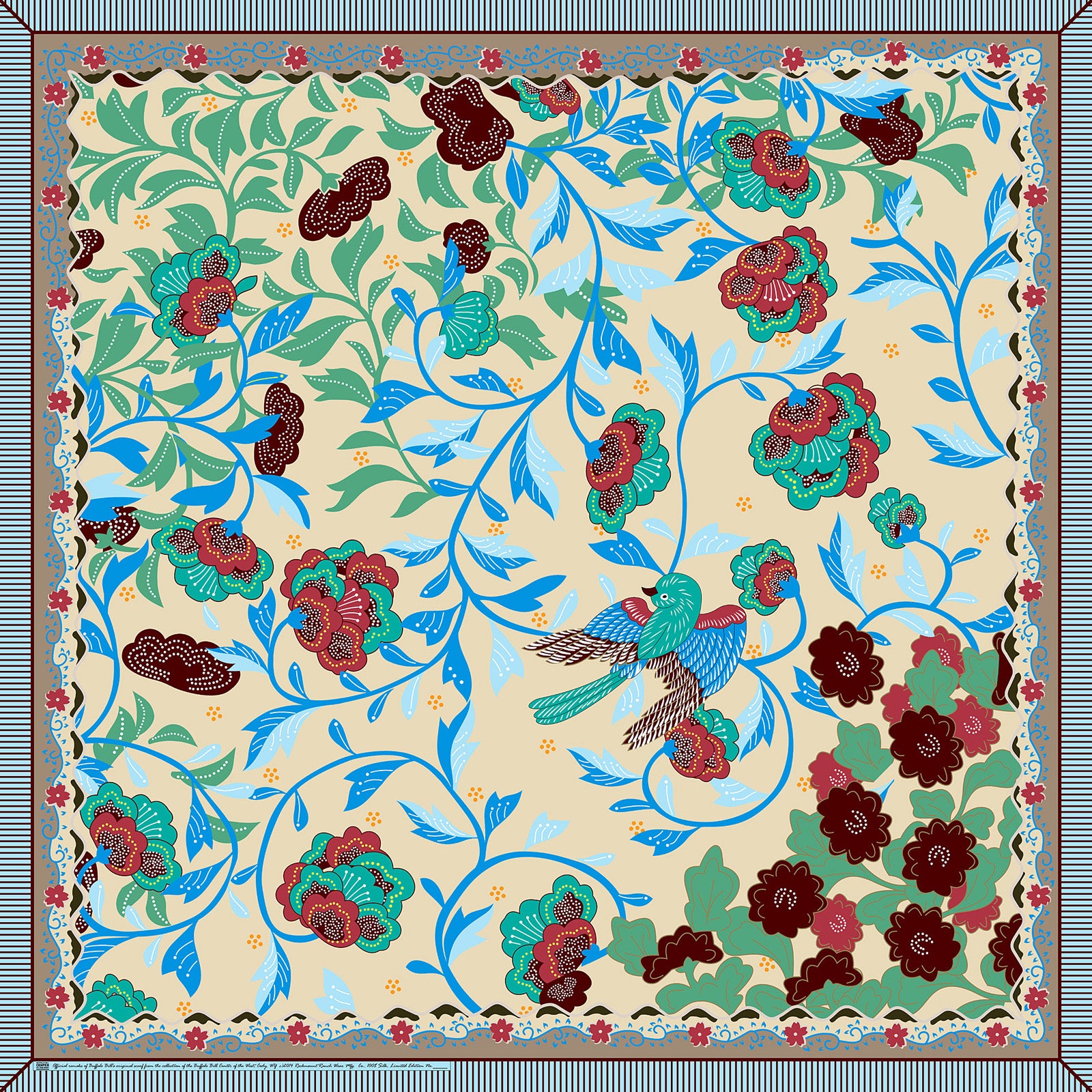 Limited-Edition Floral & Swallow Silk Scarf by Buffalo Bill - Rockmount