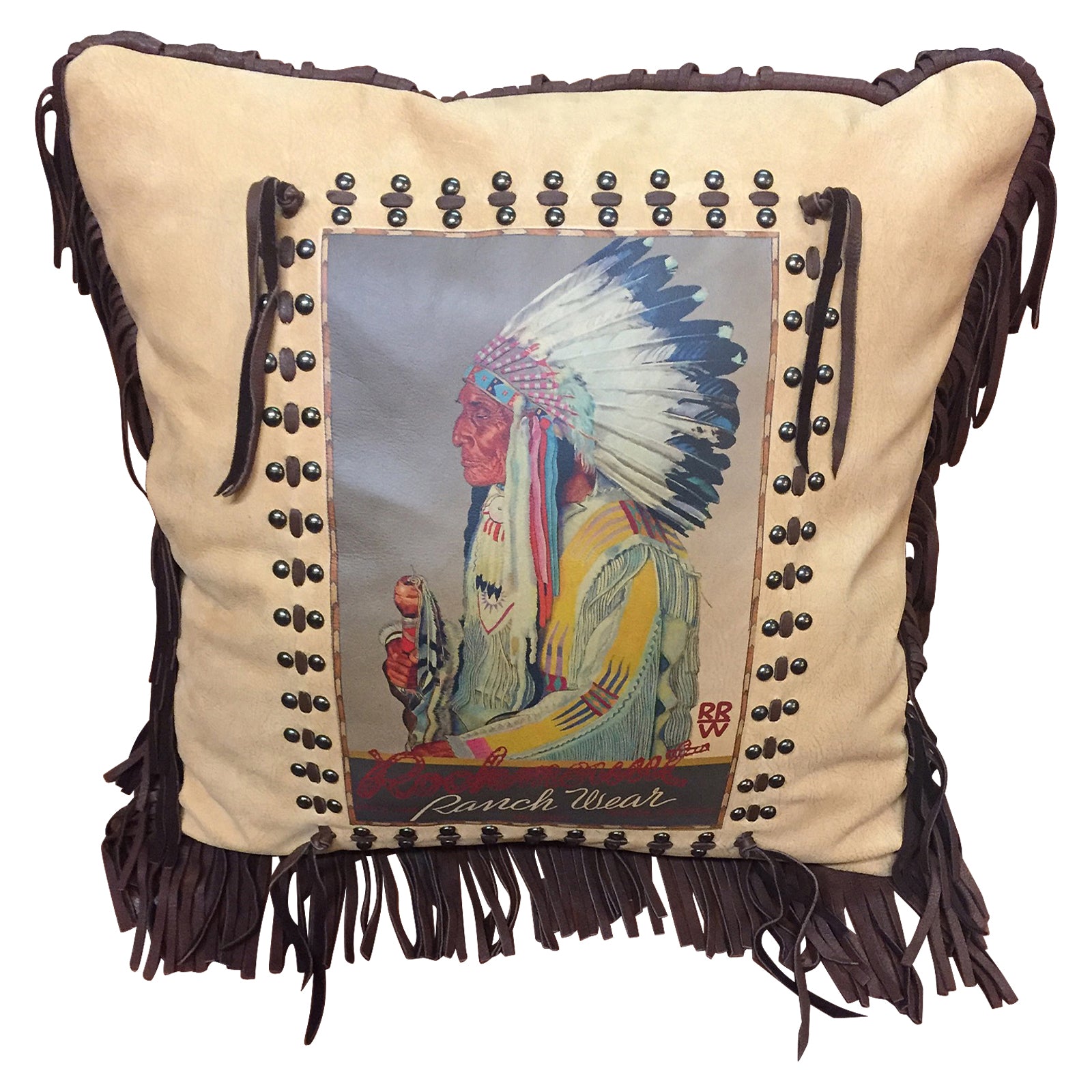 Rockmount Vintage Chief Leather Fringe Western Pillow - Rockmount