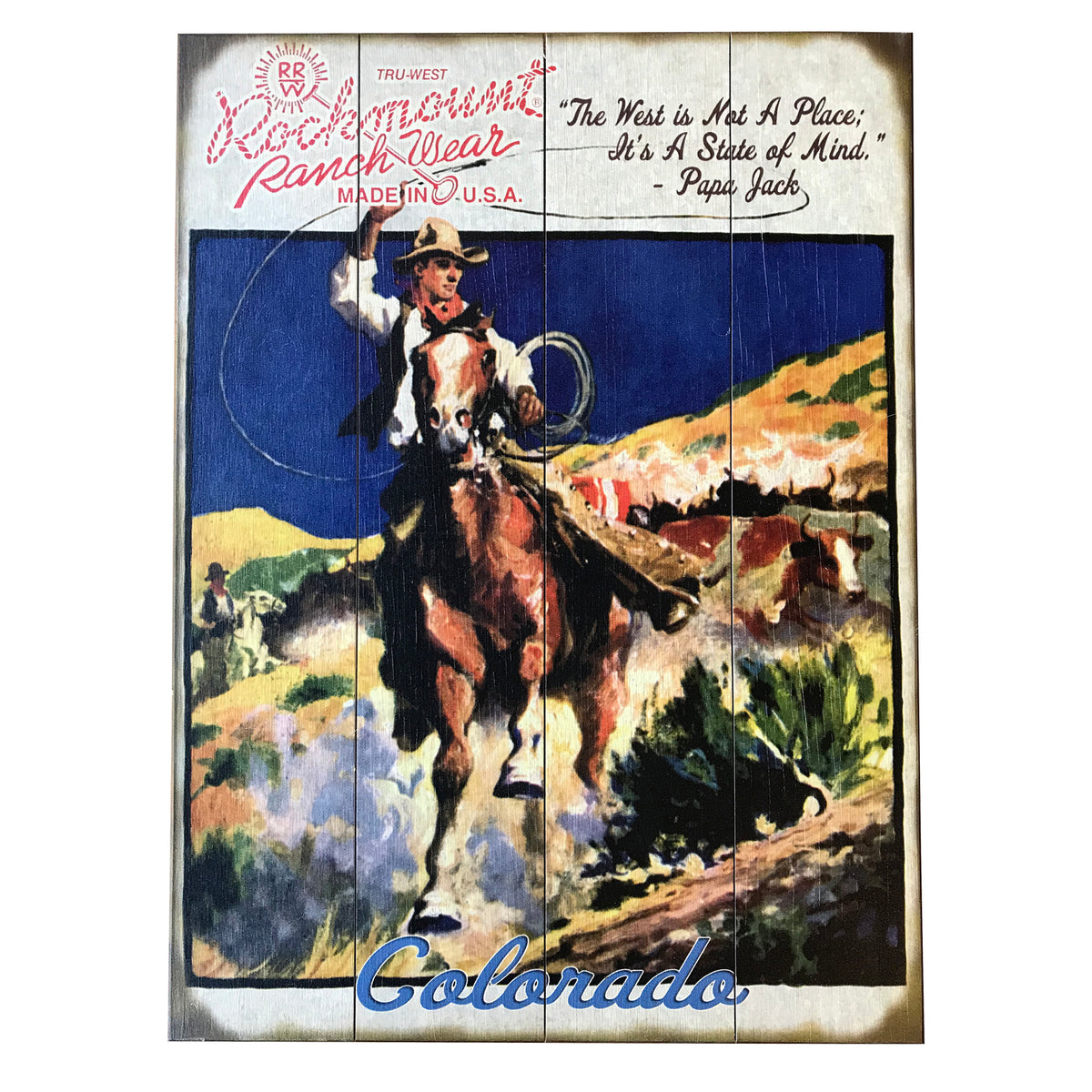 Cowboy Calf Roper Distressed Wood Western Sign (Large) - Rockmount