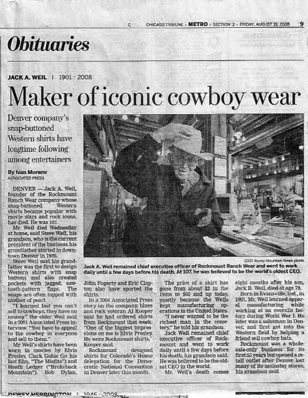 Chicago Tribune - Maker of Iconic Cowboy Wear