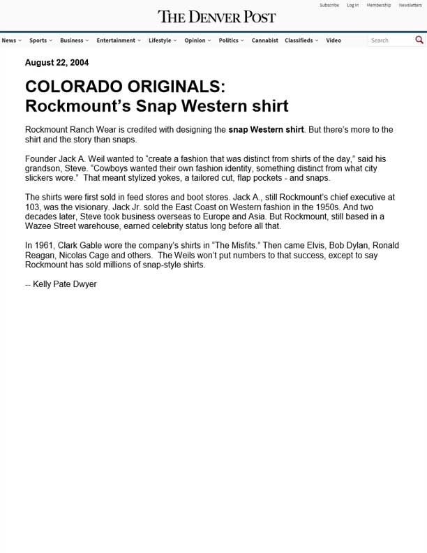 The Denver Post - Colorado Originals: Rockmount’s Snap Western Shirt