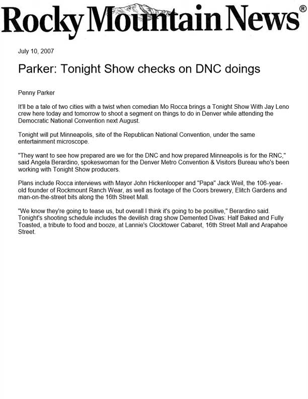 Rocky Mountain News - Tonight Show Checks on DNC Doings