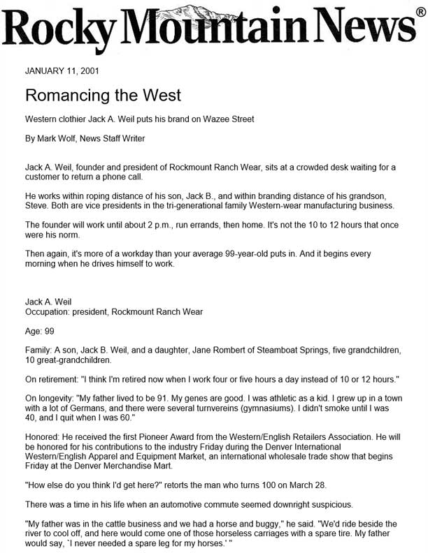 Rocky Mountain News - Romancing the West