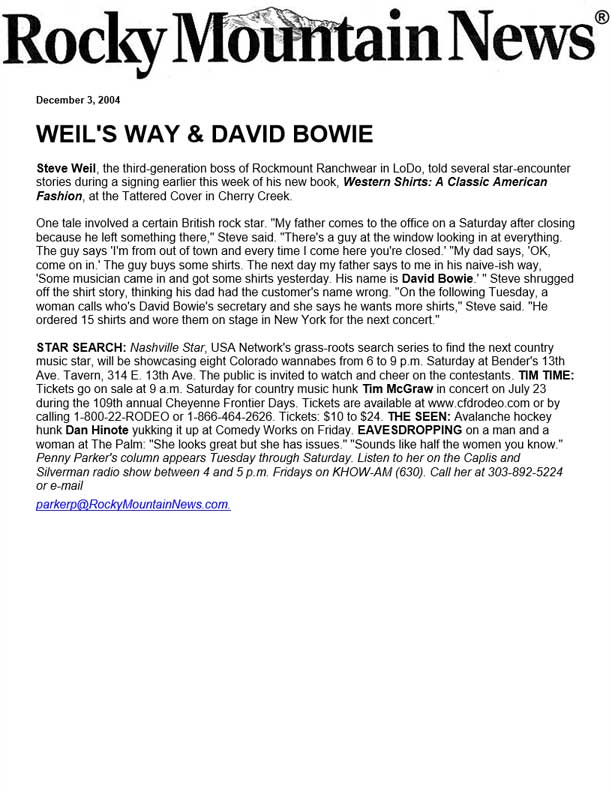 Rocky Mountain News - Weil's Way & David Bowie