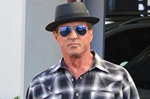 Sylvester Stallone wearing a Rockmount shadow plaid western shirt