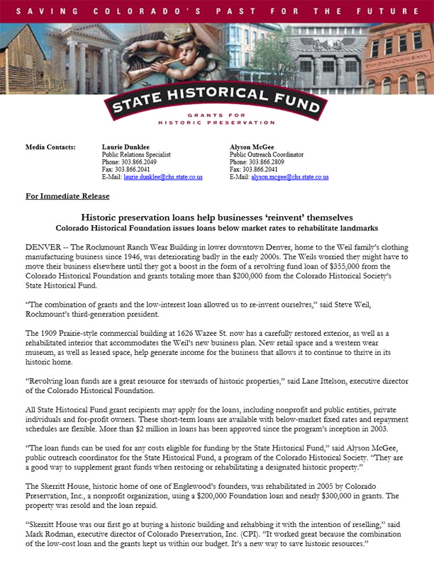 State Historical Fund - Historic Preservation Loans Help Businesses ‘Reinvent’ Themselves