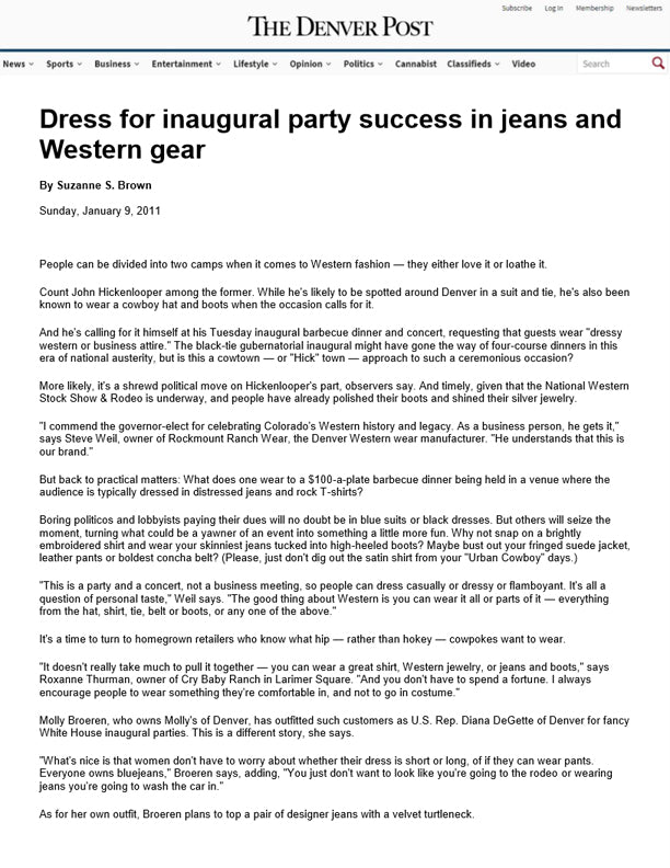 The Denver Post - Dress for Inaugural Party Success in Jeans and Western Gear