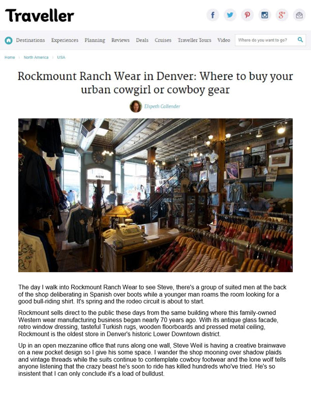 Traveller - Rockmount Ranch Wear in Denver - Where to Buy Your Urban Cowgirl or Cowboy Gear