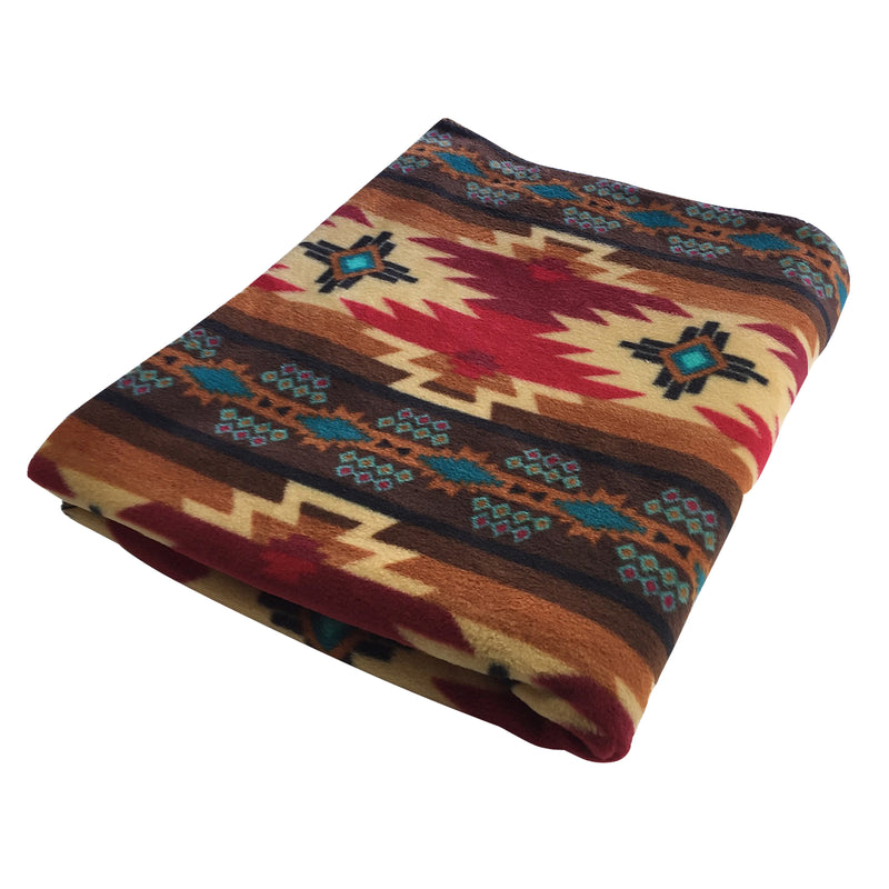 Native Pattern Red & Brown Fleece Western Blanket