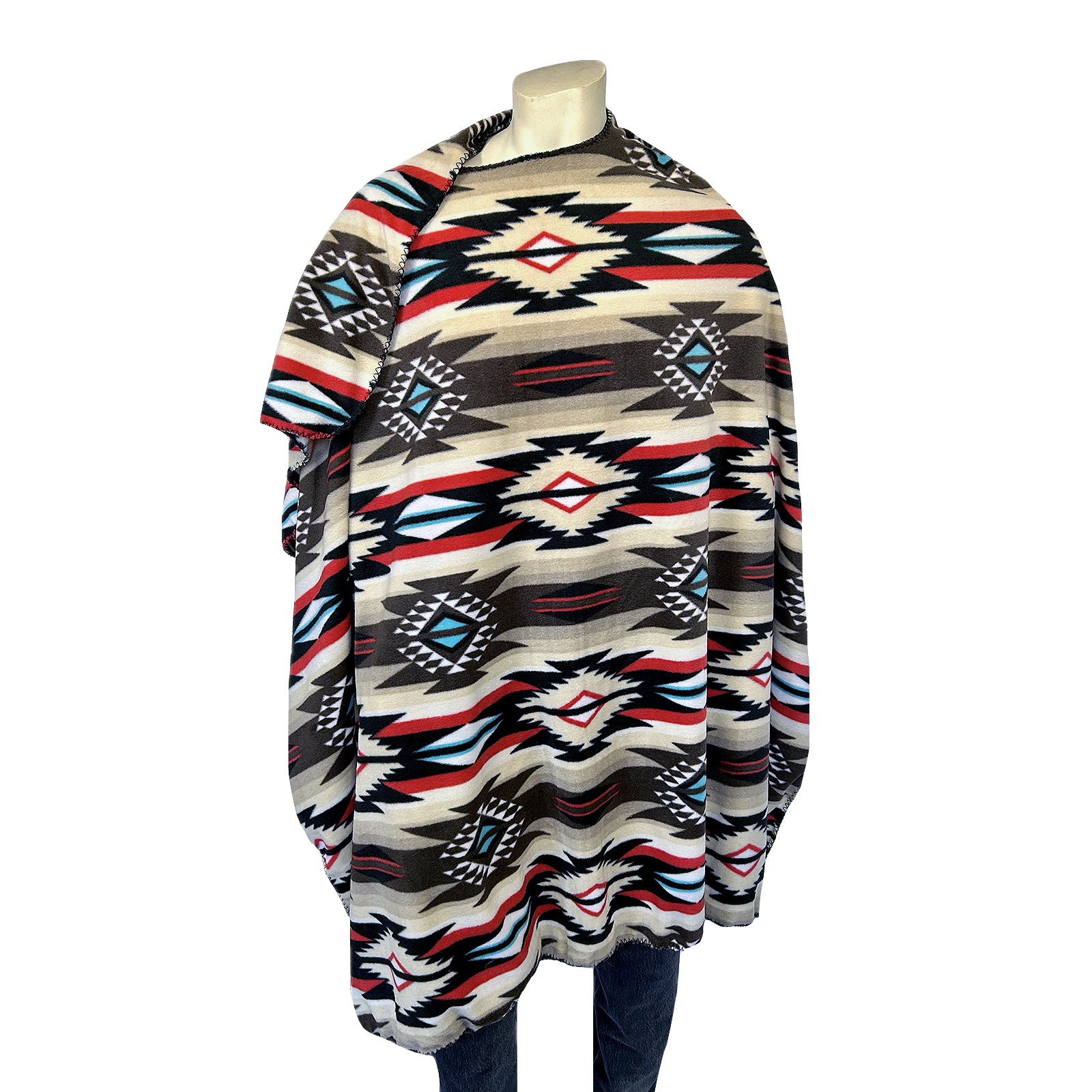 Native Pattern Fleece Western Poncho in Brown
