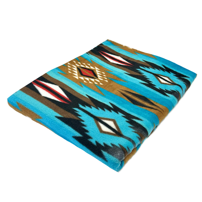 Native Pattern Fleece Western Blanket in Turquoise & Brown