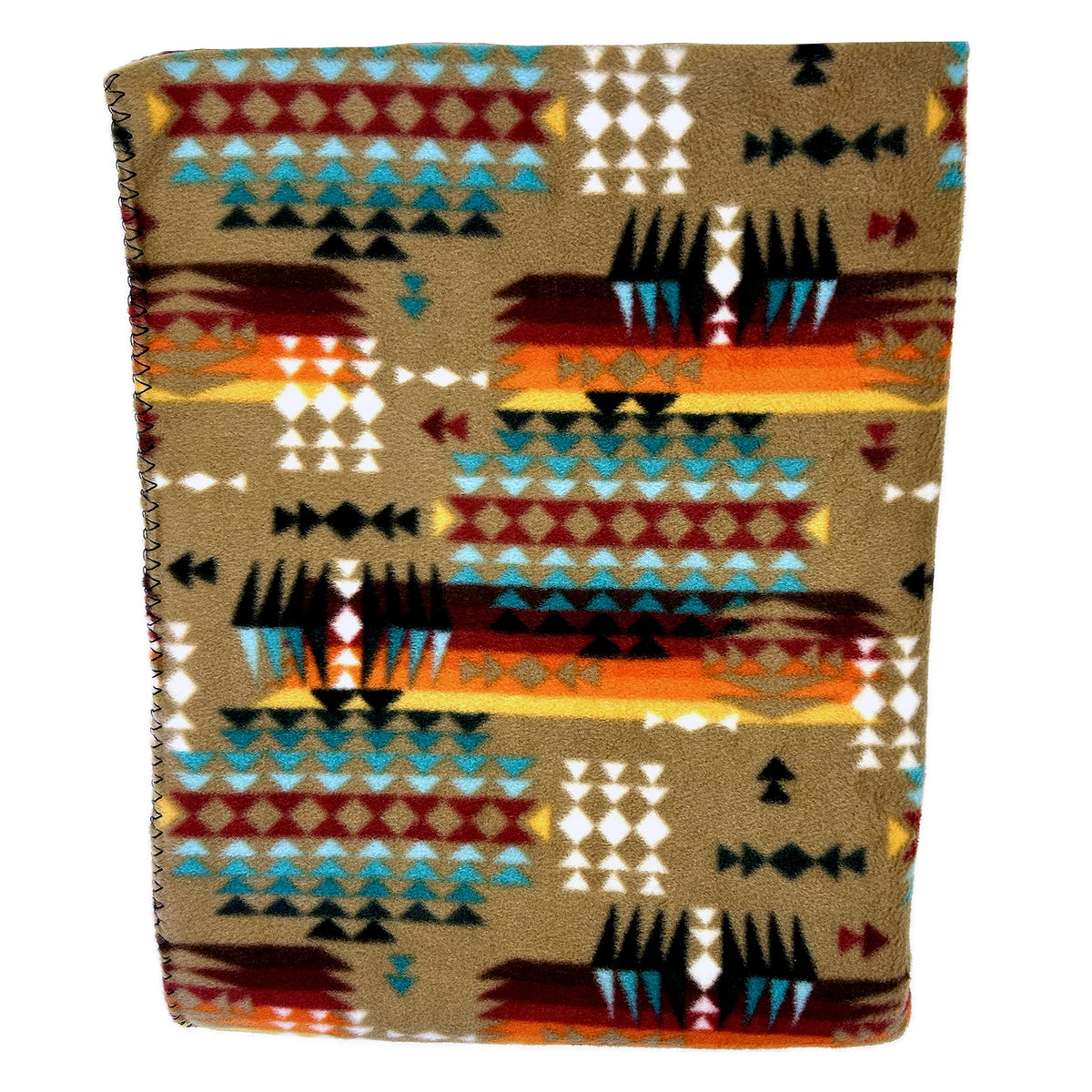 Native Pattern Fleece Western Blanket in Camel & Red