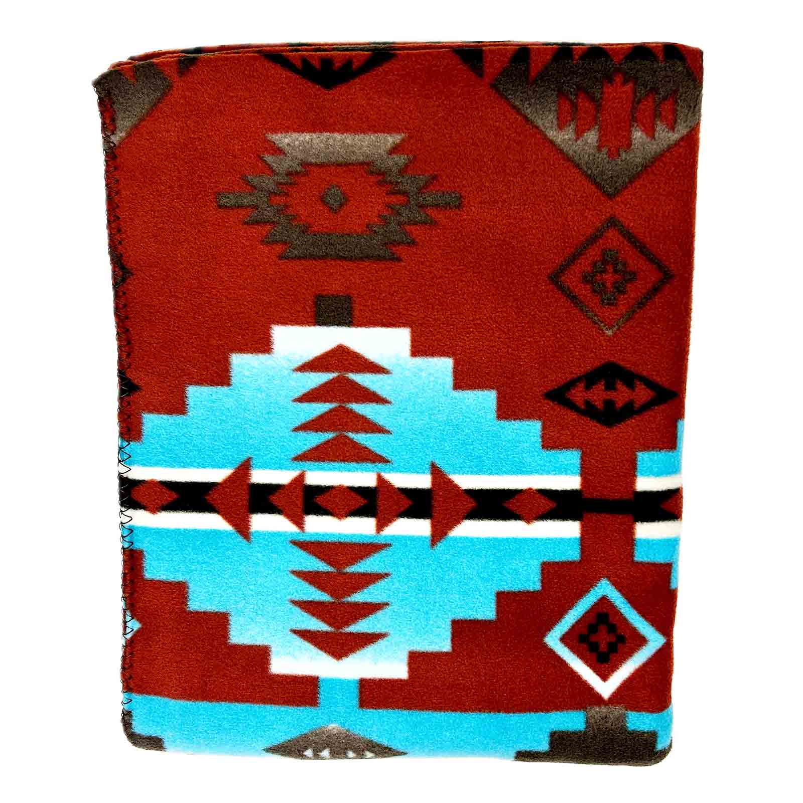 Native Pattern Fleece Western Blanket in Rust & Turquoise