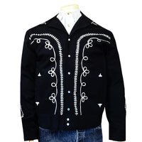 Men's Vintage Western Bolero Jacket with White Rope Embroidery