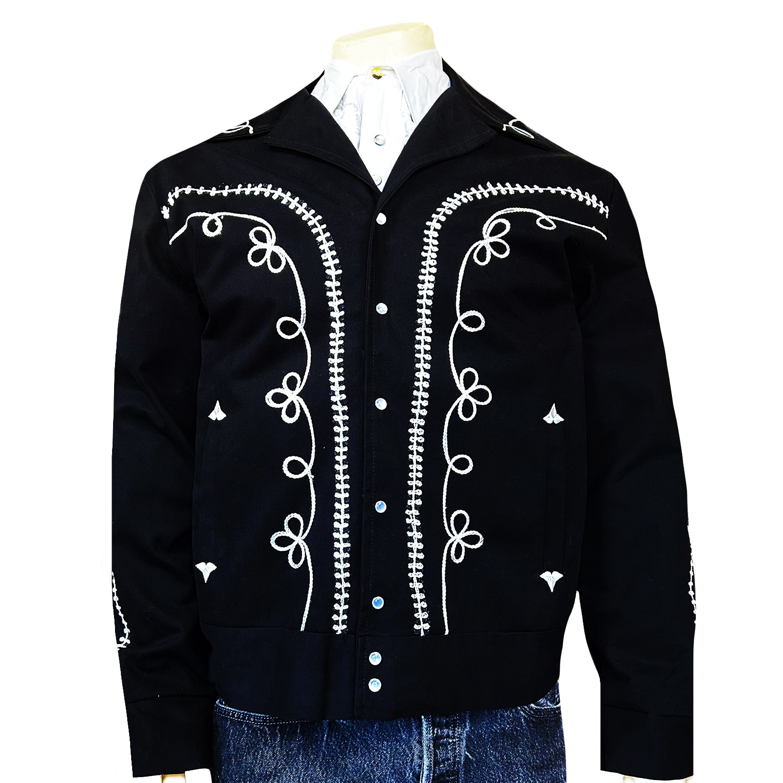 Men's Vintage Western Bolero Jacket with White Rope Embroidery