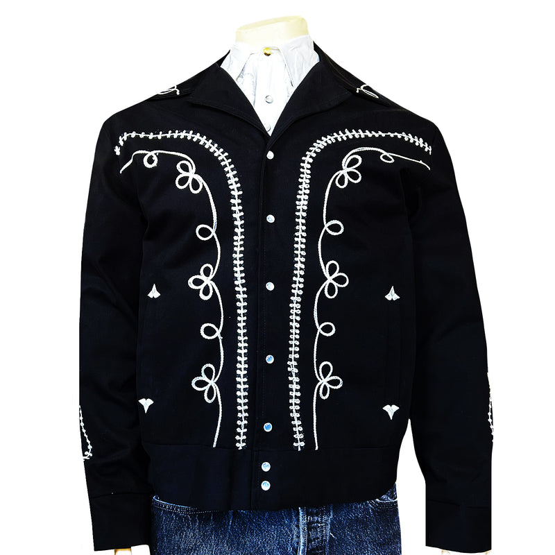 Men's Vintage Western Bolero Jacket with White Rope Embroidery