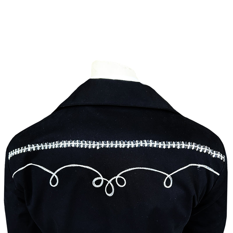 Men's Vintage Western Bolero Jacket with White Rope Embroidery