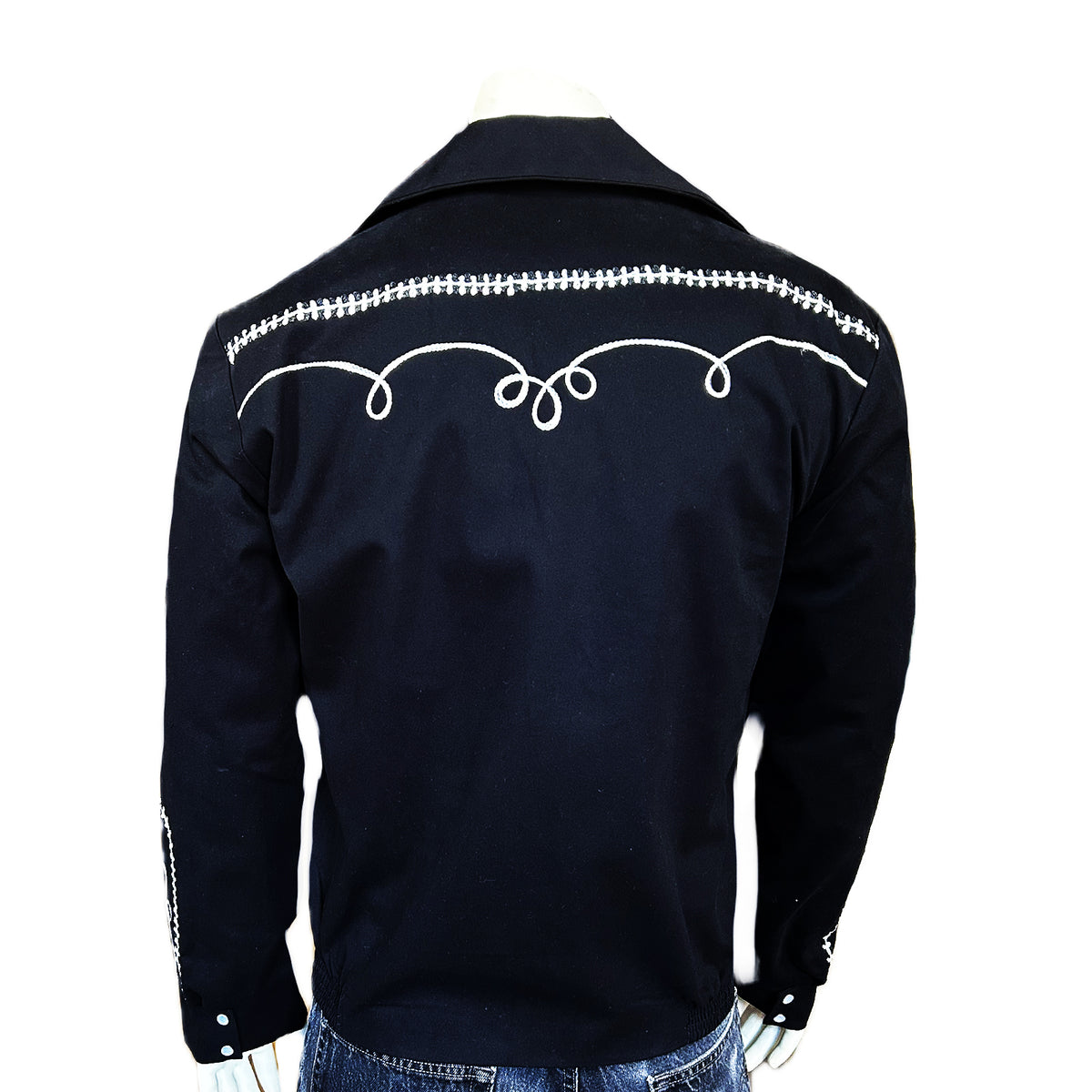 Men's Vintage Western Bolero Jacket with White Rope Embroidery