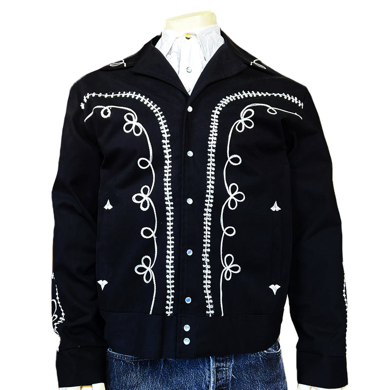 Men's Vintage Western Bolero Jacket with White Rope Embroidery