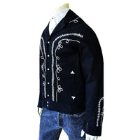 Men's Vintage Western Bolero Jacket with White Rope Embroidery