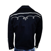 Men's Vintage Western Bolero Jacket with White Rope Embroidery