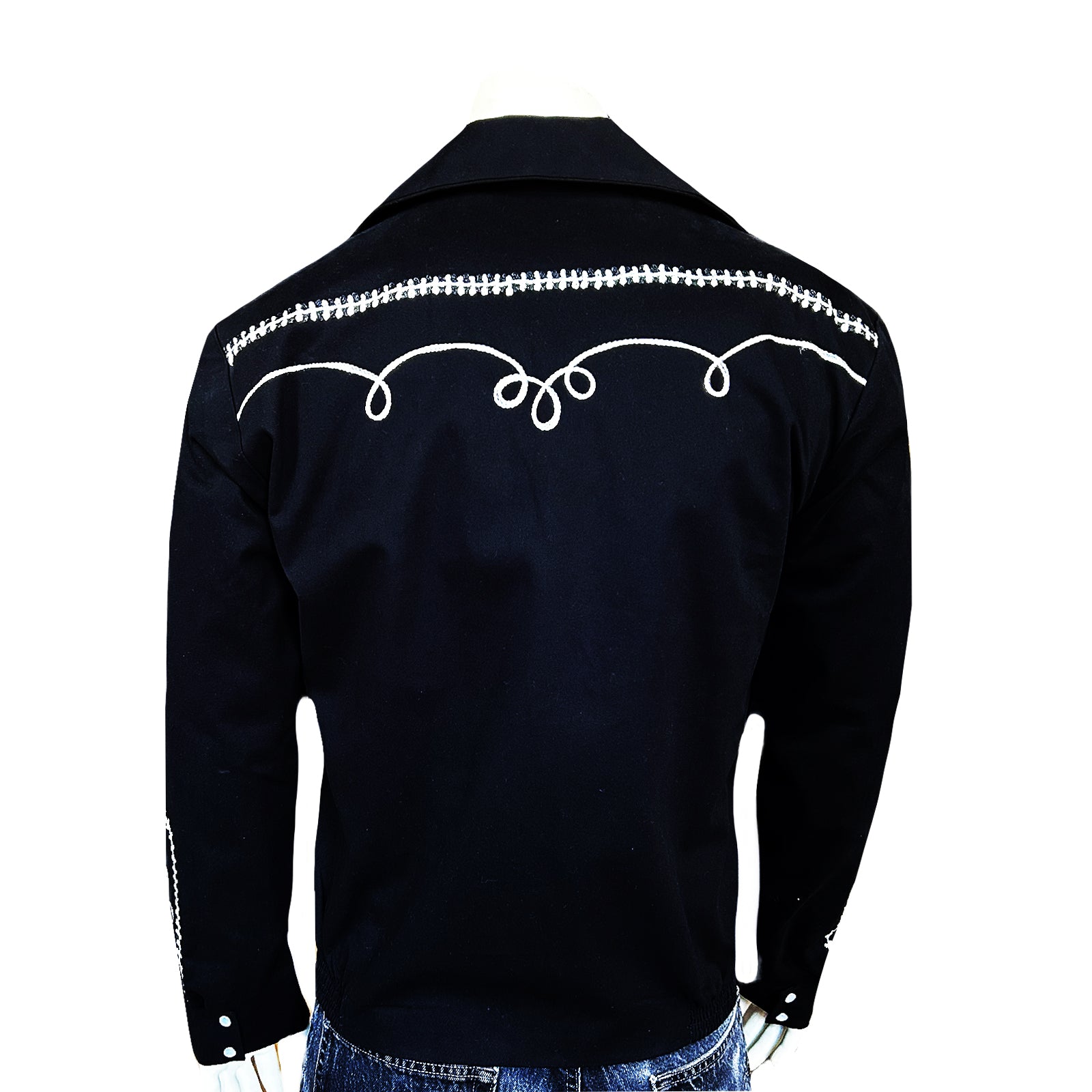 Men's Vintage Western Bolero Jacket with White Rope Embroidery