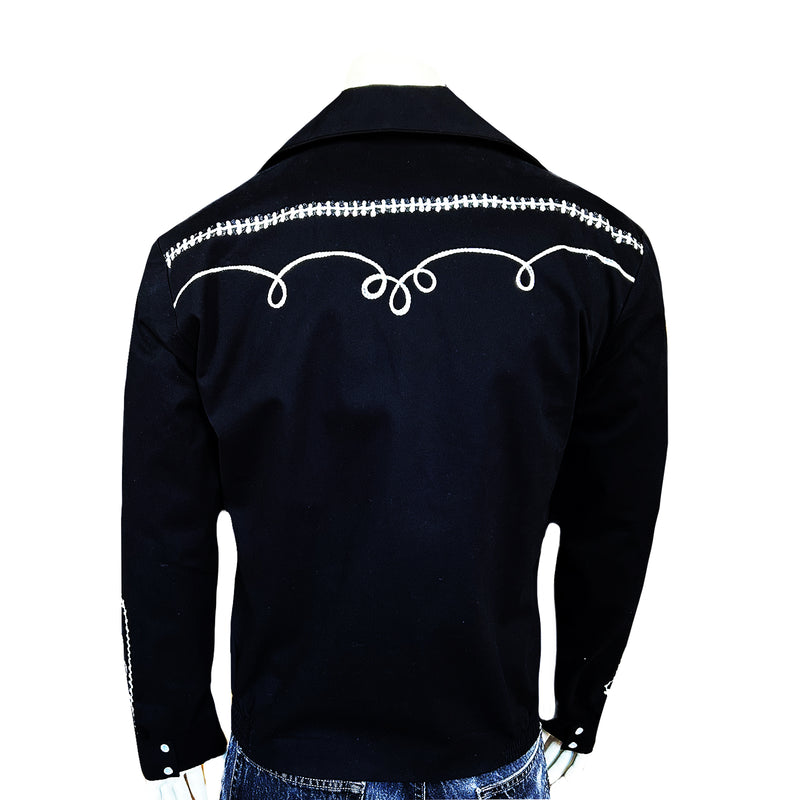 Men's Vintage Western Bolero Jacket with White Rope Embroidery