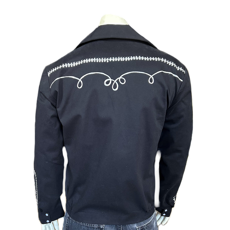 Men's Vintage Western Bolero Jacket with White Rope Embroidery