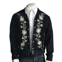 Men’s Vintage Western Bolero Jacket with Ivory Floral Embroidery